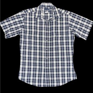 Wrangler, Plaid Blue and White, Pearl Snap Short Sleeve Shirt, Size M